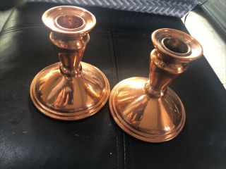 Pair 4 " Vintage Weighted " Coppercraft Guild " Copper Candlestick Candle Holders