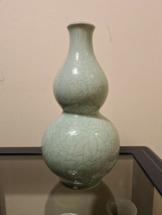 Chinese Or Korean Celedon? Double Gourd Vase 22cm