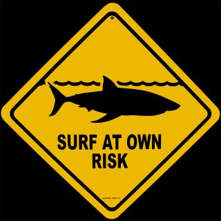 Metal Shark Warning Surf At Own Risk Street Sign Beach Bar/pub/shop Wall Decor