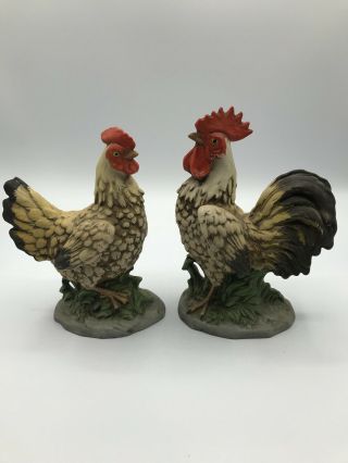 Vintage Porcelain Rooster & Hen Chicken Figurine Home Interiors Homco 1446