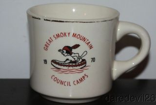 Vintage 1970 Boy Scouts Great Smoky Mountain Council Camps 3 1/4 " White Mug