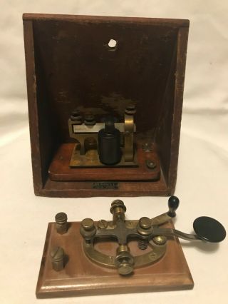 Vintage J.  H.  Bunnell Co.  Telegraph Sounder,  Key And Resonator Box