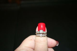 Estate Vintage 14k White Gold Diamond Engagement & Wedding Ring Set Size 5
