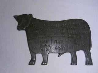 Vintage Butcher Shop Solid Brass Beef Cuts Cow 7” X 4 ¾“