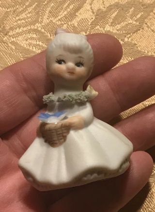 Vintage Enesco Small Porcelain Girl Figurine 2 1/4” Great Details H415