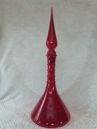 Large Vintage Retro Mid Century Italian Style Red Glass Genie Bottle Decanter