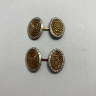 Vintage 14k Rose & White Gold Double Sided Cufflinks Art Deco