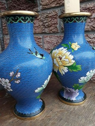 Large Fine Quality Pair Chinese Famille Rose Cloisonne Enamel Gilt Bronze Vases