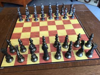 Vintage Italfama Solid Brass & Nickel Chess Set Hand Finished - Italy No Board