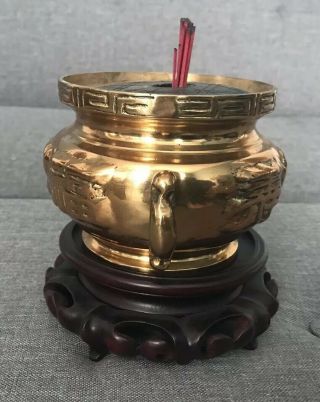 Vintage Or Antique Chinese Bronze Censer With Stand And Candle Holders Rare 3