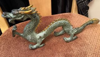 Vintage Chinese Japanese Bronzed Metal Dragon Sculpture Statue Cast Iron