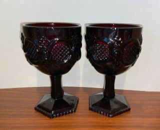 2 Vintage Avon 1876 Cape Cod " Water Goblet / Candle Holder " Ruby Red Glass