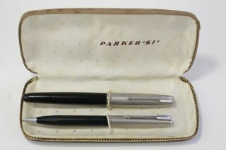 Vintage Parker 51 Fountain Pen And Mechanical Pencil With Case