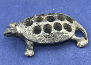 Vintage Cast Metal Turtle Flower Frog