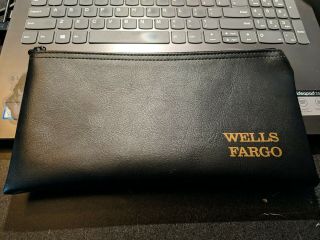 Wells Fargo Bank Money Deposit Bag Zippered Faux Black Leather - Rifkin