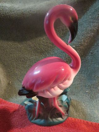 Vtg Pink Flamingo Bird Ceramic Planter 10 " Tall