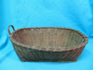 Antique Oval Wicker Basket 11 " X 14 1/2 " (one Broken Handle)