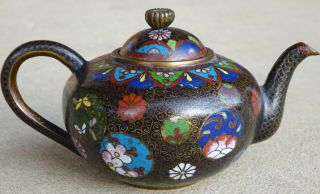 Antique Meiji Japanese Cloisonne Enamel Miniature Teapot W/ Butterflies