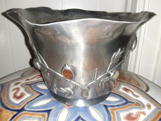 Antique Chinese Silver Tone Pewter Vase Pot Jardinere Jade Amethyst Carnelian 3