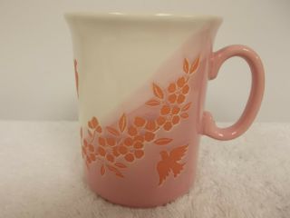 Vintage Eit England Pink White Embossed Flowers Doves Birds Coffee Tea Cup Mug
