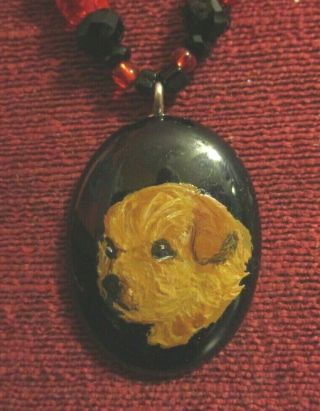 Norfolk Terrier Hand - Painted On Black Oval Pendant/bead/necklace