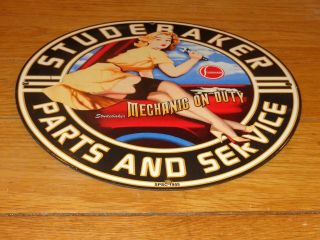 Vintage Studebaker Car & Truck Service 11 3/4 " Porcelain Metal Gasoline Oil Sign