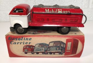 Vintage Bandai Tin Friction Mobil Gas Oil Tanker Truck Japan W Box Pegasus