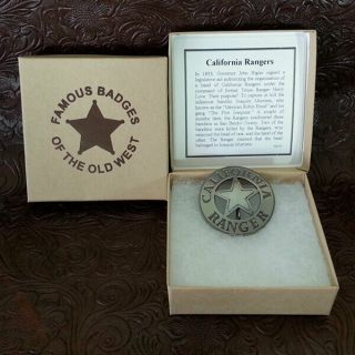 California Ranger Badge Pin Pinback Circle Cut - Out Star Old West Western Lawman