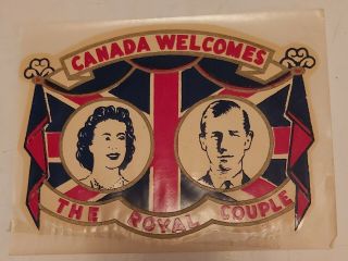 Rare Vintage " Canada Welcomes - The Royal Couple " Water Applied Decal -