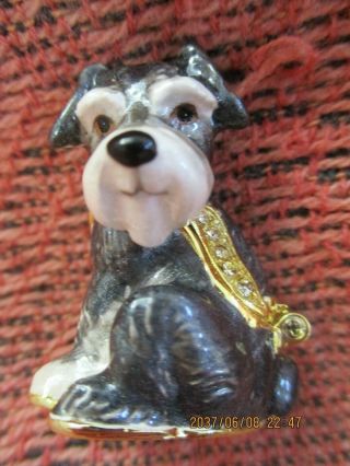 61114 Sid The Schnauzer Pup Jeweled & Enamel Trinket Box Boutique Miniature