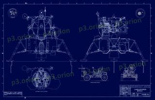 Nasa Grumman Apollo Lunar Excursion Module (lem) Blueprint Poster Rover Moon