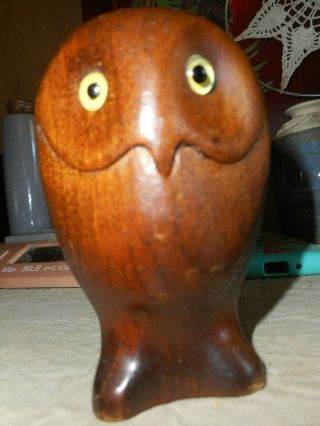 Vintage Hand Carved Dark Hard Wood Owl 3 3/4 " Barn Owl