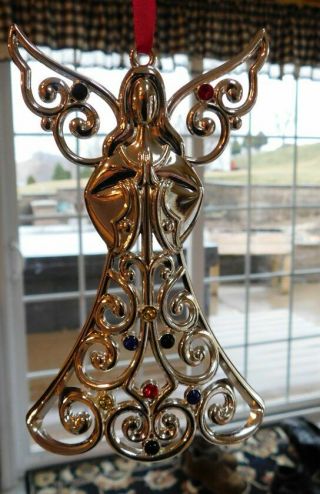 Lenox SPARKLE and SCROLL Silver Metal Angel Ornament/Rhinestone Color Crystals 2