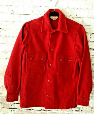 Vintage 50s Boy Scouts Official Red Wool Camp Jacket Shirt Bakelite Buttons Sz16