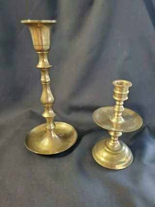 Vintage Set Of 2 Brass Candlestick Holders,  One Marked India