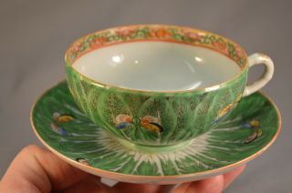 Antique Chinese Porcelain Teacup & Saucer Cabbage Leaf Famille Verte