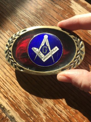 Vintage 1981 Masonic Freemason Solid Brass Belt Buckle