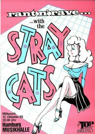 Stray Cats Concert Poster Brian Setzer Elvis Rockabilly Cartoons Vintage 80s 50s