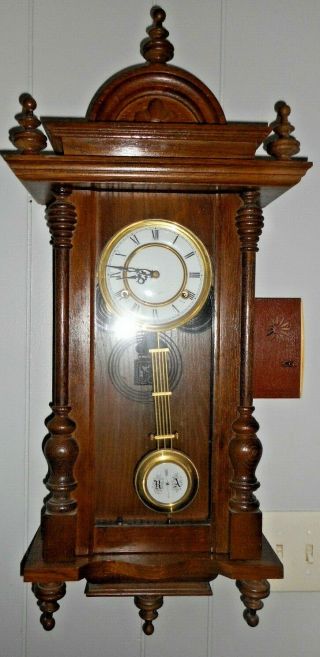 Vintage Wooden Regulator Chiming Wall Clock - W - Pendulum & Key - Korea - 31 Day