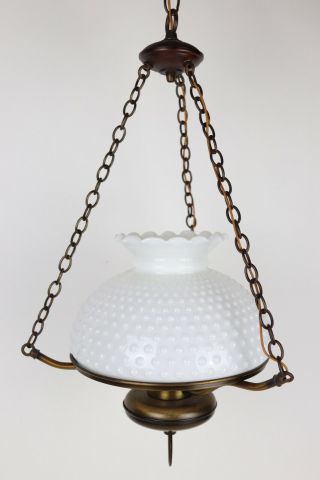Vintage Virden Lighting Hobnail Milk Glass / Brass Hanging Ceiling Lamp Fixture