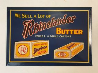 Vintage Rhinelander Butter Tin Over Cardboard Advertising Sign