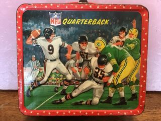 Vintage 1964 Nfl Quarterback Metal Lunchbox W/glass Lined Thermos By Aladdin