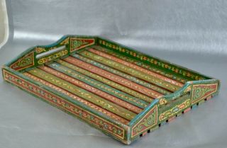 Vintage Middle East Hand Painted Tray Arabian Wooden Plate For Cup Multicolored