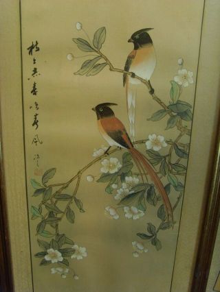 Chinese Painting framed with Silk border Ink & Water colour of flowers & Birds 2