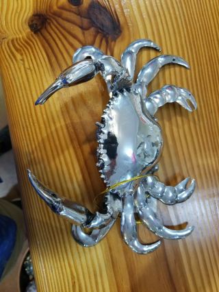 9 Inch Electro Plated Crab,  Nautical Decor,  Crab Figurine,  Silver Lifelike Crab