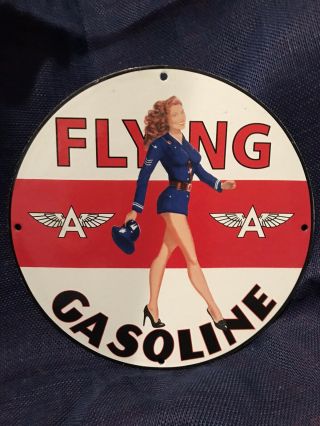 Vintage Style Flying A Gasoline Heavy Porcelain Sign 12”