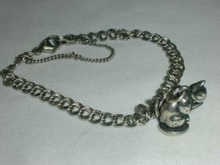 Vintage Rare - James Avery Sterling Silver Charm Bracelet W/ 3d Seated Cat Charm
