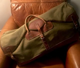 Gokey Orvis Vintage Battenkill Green Canvas Leather Large Duffle Bag St Paul Mn