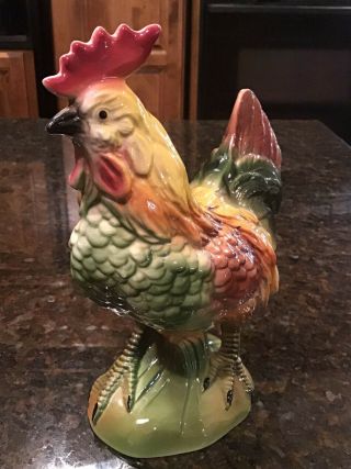 Vintage Colorful Ceramic Rooster Chicken Figurine Statue Farm House 8.  5” Tall