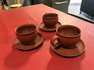 A Set Of 3 Chinese Yixing Zisha Clay Tea Cups W/ Saucer,  Elegant, .